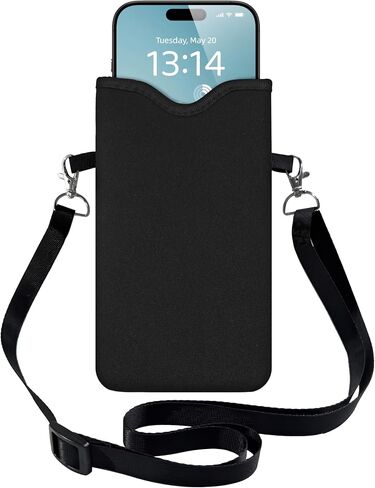 HAQuke Men Women Phone Sleeve Pouch Case Bag with Crossbody Strap/Neck Lanyard for iPhone 17/16/15 Pro Max, Air, 16/15 Plus, 16e; Black in Saudi Arabia
