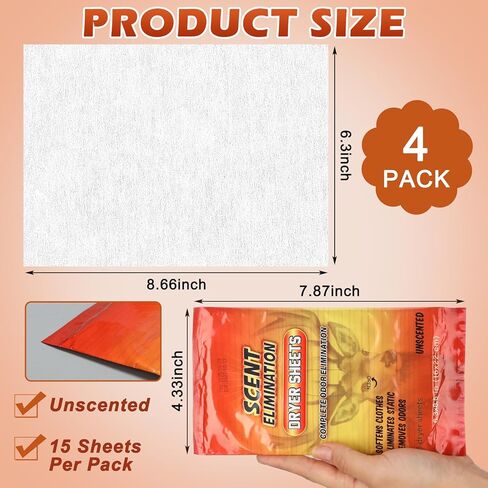 4 عبوات من 60 قطعة من أوراق مجفف إزالة الروائح الكريهة، أوراق تجفيف خالية من الروائح للصيد، منعم الأقمشة للصيادين، للأقمشة، ملابس الغزلان، ملحقات الصيد in Kuwait