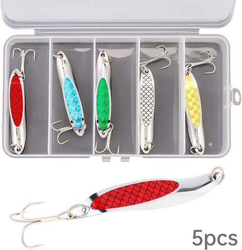 5pcs Fishing Lures Fishing Spoon, Spinning Spoon Hard Metal Spinner Baits Spinnerbait for Trout Bass Lures in Saudi Arabia