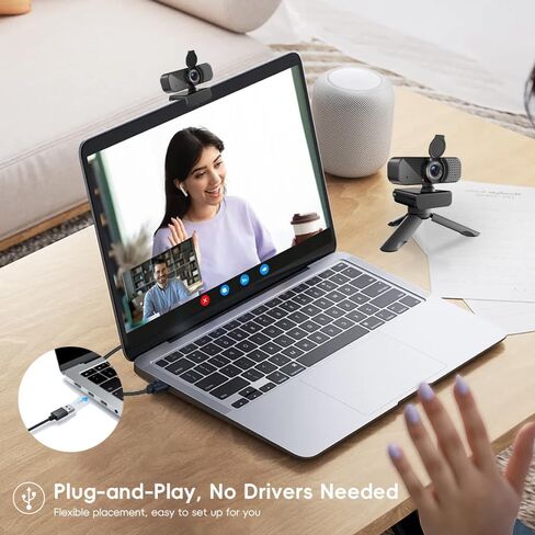كاميرا ويب USB بدقة 1080 بكسل مع ميكروفونات مزدوجة وغطاء للخصوصية، وكاميرا كمبيوتر تعمل بالتوصيل والتشغيل ذات التركيز التلقائي، وزاوية واسعة، وإضاءة منخفضة، ومشبك قابل للتعديل وحامل ثلاثي القوائم مقاس 1/4 بوصة؛ للتكبير/الفرق/Google Meet/OBS على Windows/Ma in Saudi Arabia