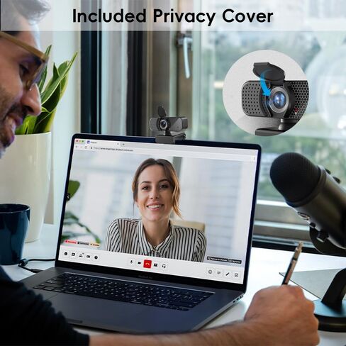 كاميرا ويب USB بدقة 1080 بكسل مع ميكروفونات مزدوجة وغطاء للخصوصية، وكاميرا كمبيوتر تعمل بالتوصيل والتشغيل ذات التركيز التلقائي، وزاوية واسعة، وإضاءة منخفضة، ومشبك قابل للتعديل وحامل ثلاثي القوائم مقاس 1/4 بوصة؛ للتكبير/الفرق/Google Meet/OBS على Windows/Ma in Saudi Arabia