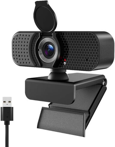 كاميرا ويب USB بدقة 1080 بكسل مع ميكروفونات مزدوجة وغطاء للخصوصية، وكاميرا كمبيوتر تعمل بالتوصيل والتشغيل ذات التركيز التلقائي، وزاوية واسعة، وإضاءة منخفضة، ومشبك قابل للتعديل وحامل ثلاثي القوائم مقاس 1/4 بوصة؛ للتكبير/الفرق/Google Meet/OBS على Windows/Ma in Saudi Arabia