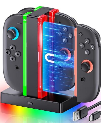 قاعدة شحن Switch 2 Joycon متوافقة مع وحدة تحكم Playstation 3 مع كابل شحن USB C، مفتاح مغناطيسي 4 في 1، ملحقات شاحن 2 مع مؤشر LED in Kuwait