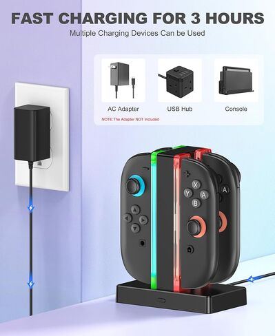 قاعدة شحن Switch 2 Joycon متوافقة مع وحدة تحكم Playstation 3 مع كابل شحن USB C، مفتاح مغناطيسي 4 في 1، ملحقات شاحن 2 مع مؤشر LED in Kuwait