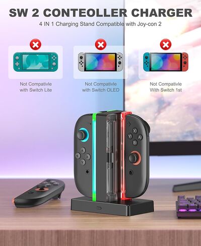 قاعدة شحن Switch 2 Joycon متوافقة مع وحدة تحكم Playstation 3 مع كابل شحن USB C، مفتاح مغناطيسي 4 في 1، ملحقات شاحن 2 مع مؤشر LED in Kuwait