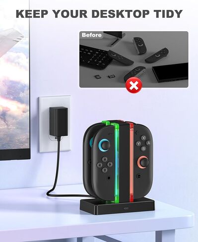 قاعدة شحن Switch 2 Joycon متوافقة مع وحدة تحكم Playstation 3 مع كابل شحن USB C، مفتاح مغناطيسي 4 في 1، ملحقات شاحن 2 مع مؤشر LED in Kuwait