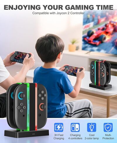 قاعدة شحن Switch 2 Joycon متوافقة مع وحدة تحكم Playstation 3 مع كابل شحن USB C، مفتاح مغناطيسي 4 في 1، ملحقات شاحن 2 مع مؤشر LED in Kuwait