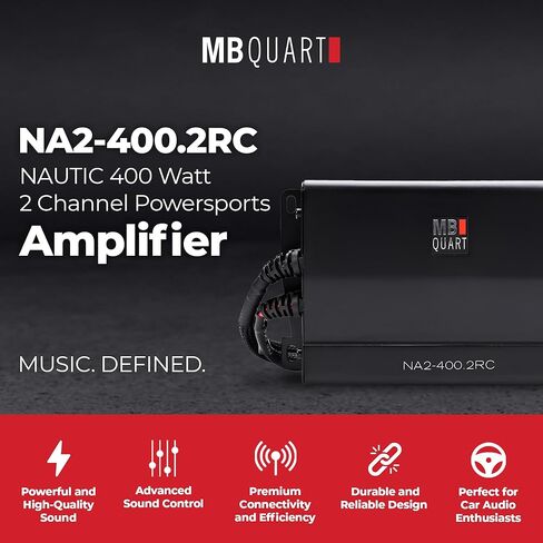 مضخم صوت MB Quart 400W Nautic Powersports، درجة بحرية، IPX67، قناتان، نطاق كامل من الفئة D، مع قطع اتصال سريع، NA2-400.2RC in Kuwait