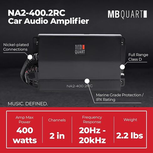 مضخم صوت MB Quart 400W Nautic Powersports، درجة بحرية، IPX67، قناتان، نطاق كامل من الفئة D، مع قطع اتصال سريع، NA2-400.2RC in Kuwait