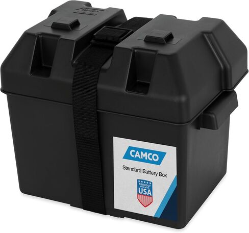 صندوق بطارية Camco عالي التحمل مع الأشرطة والأجهزة - المجموعة 24 | متاجر آمنة لبطاريات المركبات الترفيهية والسيارات والبطاريات البحرية | مادة متينة مضادة للتآكل | المقاسات 7-1/4 بوصة × 10-3/4 بوصة × 8 بوصة | (55363) in Kuwait