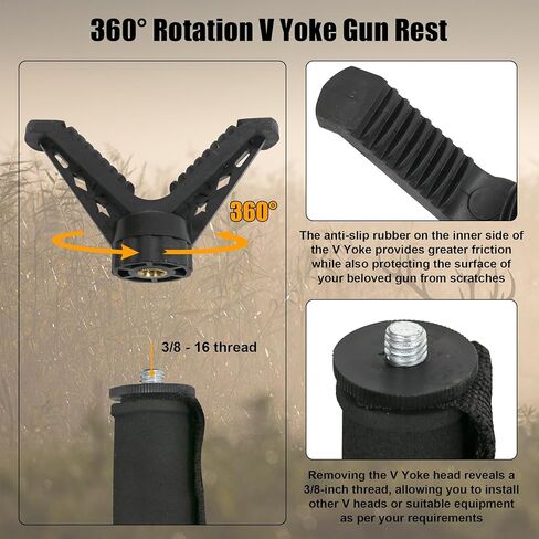 HUNTPAL Shooting Stick Hunting Monopod Gun Rifle Shooting Rest with 360° Swivel Yoke, Matt Aluminum 33"-75" Trekking Hiking Pole Walking Stick Stand with Integrated Spike Feet and Carry Shoulder Strap in Kuwait