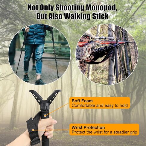 HUNTPAL Shooting Stick Hunting Monopod Gun Rifle Shooting Rest with 360° Swivel Yoke, Matt Aluminum 33"-75" Trekking Hiking Pole Walking Stick Stand with Integrated Spike Feet and Carry Shoulder Strap in Kuwait