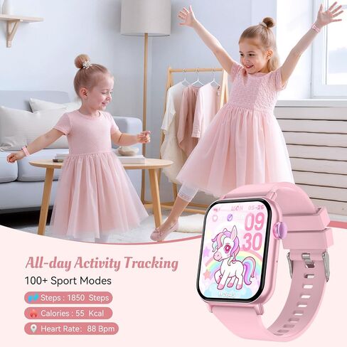 Smart Watch for Kids, 12 Puzzle Games HD Touch Screen Watches, Step Counter, Heart Rate and Sleep Monitor, Flashlight, Music Player,12/24 hr Educational Toys Birthday Gifts for Girls Ages 6-12 (Pink) in Saudi Arabia