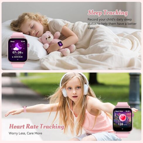 Smart Watch for Kids, 12 Puzzle Games HD Touch Screen Watches, Step Counter, Heart Rate and Sleep Monitor, Flashlight, Music Player,12/24 hr Educational Toys Birthday Gifts for Girls Ages 6-12 (Pink) in Saudi Arabia