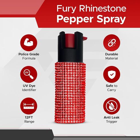FURY Rhinestone Pepper Spray -12Ft Range, Max Strength, UV Dye Identifier, Anti-Leak & Anti-Misfire, Slidetop Trigger Key Ring, Multiple Color Options, Self-Defense Spray in Saudi Arabia