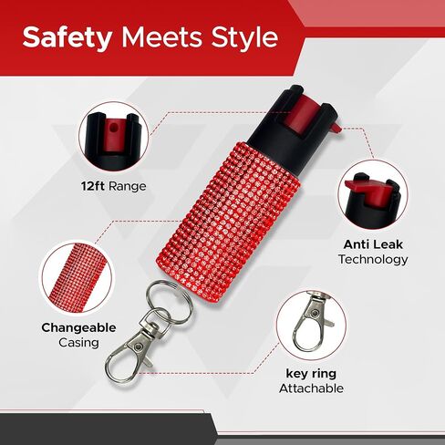 FURY Rhinestone Pepper Spray -12Ft Range, Max Strength, UV Dye Identifier, Anti-Leak & Anti-Misfire, Slidetop Trigger Key Ring, Multiple Color Options, Self-Defense Spray in Saudi Arabia