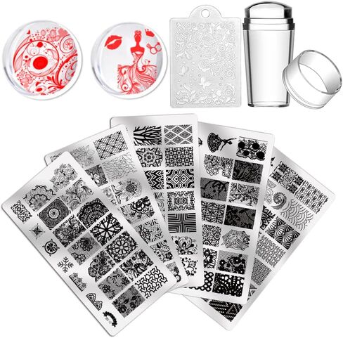 Biutee Nail Stamping Plates 5PCS Nail Stamping Polish Gel 8PCS Nail Stamper Set 1 Double Head Stampers with Scrapers Nail Art Stamping Kit Leaves Flowers Animal Template Image Plate in Saudi Arabia