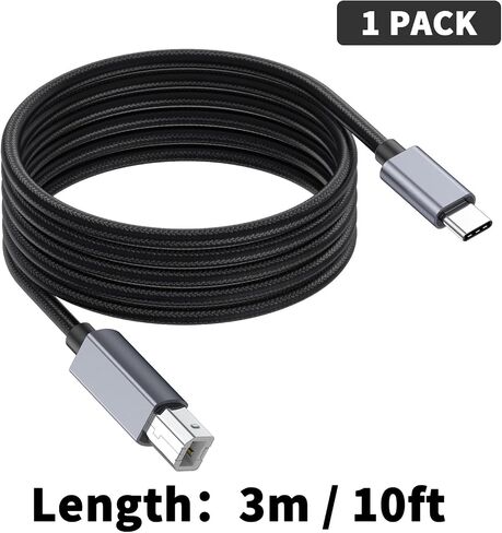 كابل طابعة Danfetsoy USB C إلى USB B بطول 10 أقدام، كابل USB B ذكر إلى USB C ذكر مناسب للطابعة، الماسح الضوئي، جهاز الفاكس، وحدة تحكم DJ، إلخ (3 متر/10 أقدام) in Kuwait