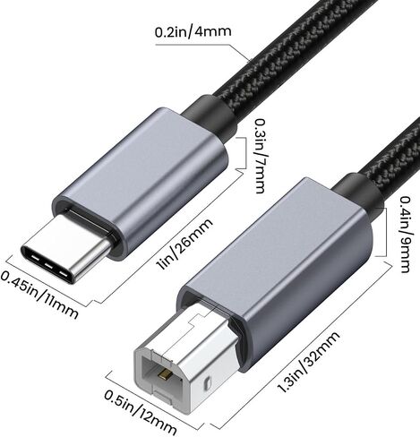 كابل طابعة Danfetsoy USB C إلى USB B بطول 10 أقدام، كابل USB B ذكر إلى USB C ذكر مناسب للطابعة، الماسح الضوئي، جهاز الفاكس، وحدة تحكم DJ، إلخ (3 متر/10 أقدام) in Kuwait