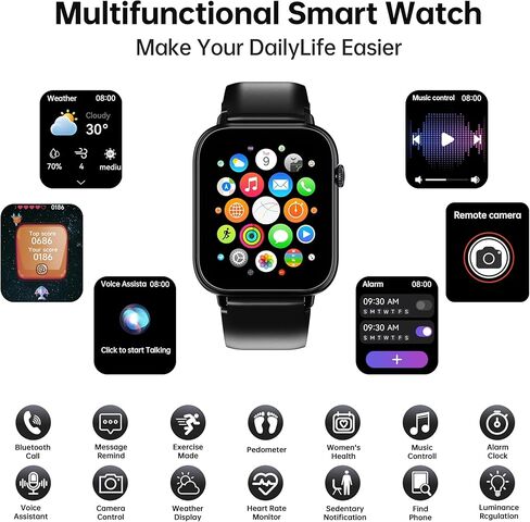 OUKITEL Smart Watch for Men Women, 1.83" HD Touchscreen Fitness Tracker, Bluetooth Notifications/Calls, IP68 Waterproof, 100+ Sport Modes, 24/7 Heart Rate & Sleep Monitor for iPhone Android iOS in Kuwait