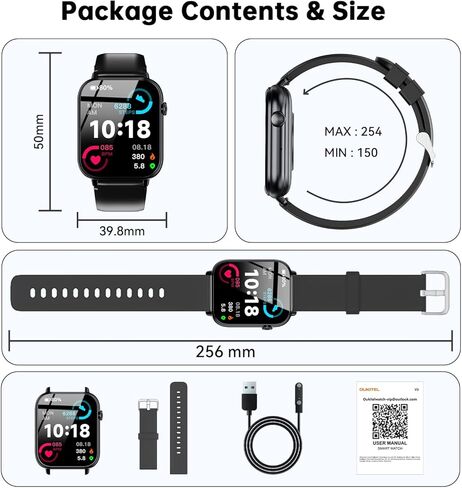 OUKITEL Smart Watch for Men Women, 1.83" HD Touchscreen Fitness Tracker, Bluetooth Notifications/Calls, IP68 Waterproof, 100+ Sport Modes, 24/7 Heart Rate & Sleep Monitor for iPhone Android iOS in Kuwait