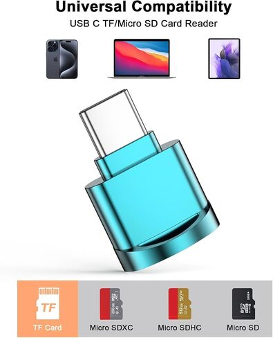 قارئ بطاقات Micro SD متوافق مع iPhone 16/16 Plus/16 Pro/16 Pro Max/15/15 Plus/15 Pro/15 Pro Max، محول بطاقة Micro SD من USB صغير من النوع C إلى Micro SD/TF، ​​التوصيل والتشغيل، أزرق in Saudi Arabia