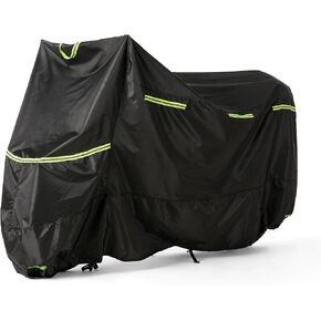 Motorcycle Cover 300D Waterproof 3000 PSI All Season Durable with 7 Reflective Strips Lock-Holes Storage Bag Replacement with Yamaha Honda Harley Suzuki Outside Protection (XXL(108" Higher))