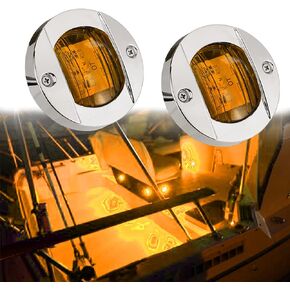 2PC LED Boat Light,Waterproof 12V 3in Amber Round Navigation Lights,LED Boat Interior Light for Boat Deck LED Transom Mount Light,LED Boat Courtesy Light.