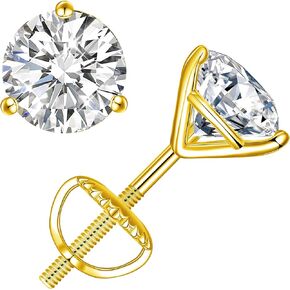Moissanite Earrings, Screw Back Earrings for Women S925 Sterling Silver Hypoallergenic Earrings 18k Yellow Gold Vermeil Lab Created Diamond Earrings D Color Brilliant Round Cut 0.3-3ct