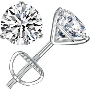 Moissanite Earrings, Screw Back Earrings for Women S925 Sterling Silver Hypoallergenic Earrings 18k Yellow Gold Vermeil Lab Created Diamond Earrings D Color Brilliant Round Cut 0.3-3ct