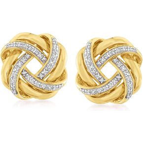 Ross-Simons 0.20 ct. t.w. Diamond Love Knot Earrings in 18kt Yellow Gold Over Sterling