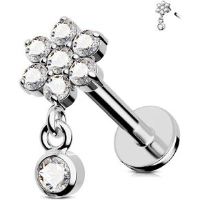 Jewseen G23 Titanium Flat Back Earrings Flower Dangle Cartilage Stud Internally Threaded Helix Piercing Jewelry for Women Men