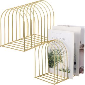 Kosiz 2 Pcs Large Desktop Document Holder 9 Slots Gold Metal Wire File Sorter Mail Organizer Countertop Folder Stand Racks for Binder Holder School Office Home Desk