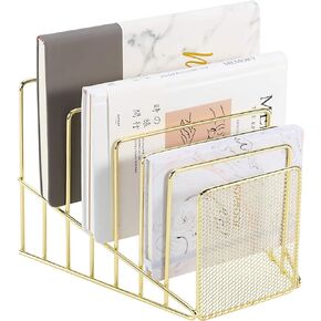Simmer Stone Incline File Sorter, 7 Slot Magazine Holder for Letter, Document, Folder and Book, Metal Desktop Organizer Rack for Home, School and Office, Rose Gold
