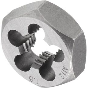 CoCud Hex Rethreading Die, M12 x 1.5 Pitch, Carbon Steel Cylindrical Pipe Threading Tool with 5 Chip Holes - (Applications: for Threading Repairing) in Kuwait