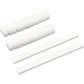 Hordion 4Pcs Bone Guitar Nut and Saddle Kit - 48mm Guitar Nut - 76mm Bone Saddle - Real Bone Acoustic Guitar Parts, Acoustic Guitar Nut, Acoustic Guitar Bridge Saddle for Acoustic Guitar Replacement