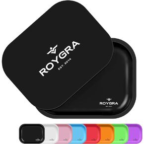 roygra Rolling Tray, Metal Matte Decorative Tray with PVC Soft Magnetic Lid, 7 x 5.5 inch - Black