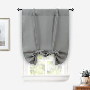 DriftAway Blackout Tie Up Curtain for Kitchen Adjustable Balloon Thermal Insulated Tie Up Roman Shades for Small Window Bedroom Solid Gray Rod Pocket Window Coverings for Bedroom 25W x 47L 1 Panel