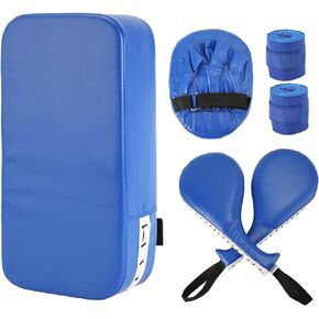6-Piece Taekwondo Kick Pad Set, Martial Art Kicking Pad PU Leather Boxing Focus Pads Punching Paddles Kicking Shield Karate Training Equipment for MMA, Muay Thai, Men Women (Blue)