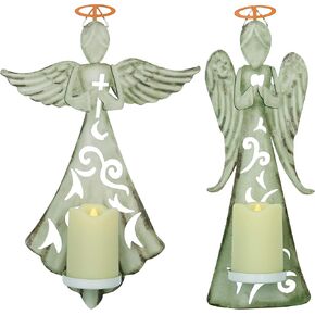 Metal Angel Wall Cross DecorDecor - 2 Pack Metal Hanging Cross with LED Candle,Perfect for Home Church Christian Wall Decor in Kuwait