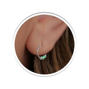 Snug Silver Earrings With Blue Beads - 24G Hoop Earrings For Women Tiny Ear Jewelry