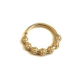 Gold Daith Earring, Indian Tribal Hoop Ear Piercing Jewelry, Flowers Shaped, fits also Rook, Septum, Cartilage, Helix and Tragus, 18g, Handmade by Alagia