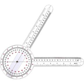 Goniometer 12 inch, Transparent Orthopedic Angle Ruler Plastic Goniometer, 360 Degree Clear Protractor Physical Therapy for Body Measuring Tape Goniometer Protractor Ruler
