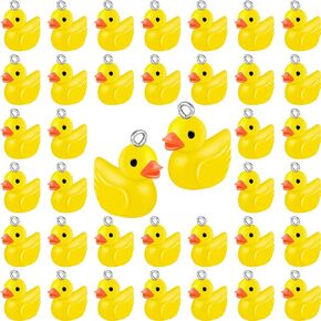 Jetec 40 Pcs Mini Resin Ducks Resin Duck Charms Pendants Findings Charm for Women Adult DIY Bracelet Necklace Earrings Keychain Crafts(Yellow)