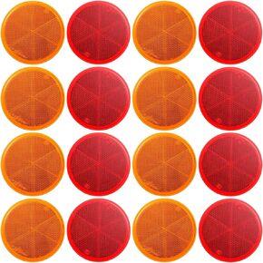 16 Pieces Round Reflectors 3'' Stick on Reflector Quick Mount Bicycle Reflectors Adhesive Motorcycle Safety Reflector for Cars, Trailer, Trucks, Boat, ATV, Dirt Bike, Mailboxes, Red and Amber
