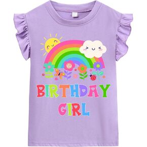 Toddler Girl Rainbow Flower Birthday Colorful Shirts Baby Girls Birthday Outfits T-Shirt 1-7 Years
