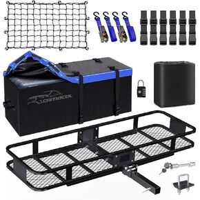 CAMOCOL 60 بوصة × 20 بوصة × 6 بوصة وصلة وصلة مقطورة لحمل البضائع وحقيبة شحن مقاومة للماء 16 متر مكعب، سلة شحن مركبة قابلة للطي بسعة 500 رطل مع مثبت وصلة وشبكة وأشرطة in Kuwait