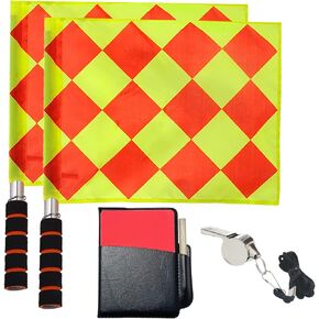 CORECISE Soccer Referee Flag Set,Match Football Linesman Flags,Red Yellow Cards with Notebook and Pencil,Coach Referee Stainless Steel Whistles with Lanyard for Sports, Soccer, Football, Basketball