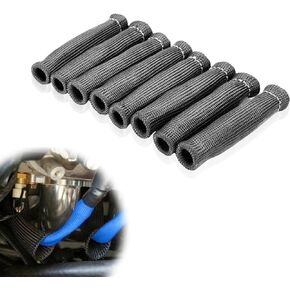 8 PCS Spark Plug Protect Boots, 1200 Degree Spark Plug Wire Boots Heat Shield Protector Sleeve, 6 Inch Heat Shield Thermal Protection Insulator Sleeve (Black)
