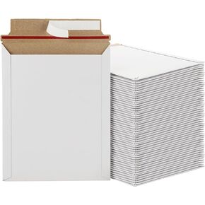 FVIEXE 100 Pack 7x9 Inch Rigid Mailers, Self Seal Photo Document Mailer Cardboard Mailing Envelopes Stay Flat Mailers for CD, Photos, Document, Pictures, Papers, Files, White